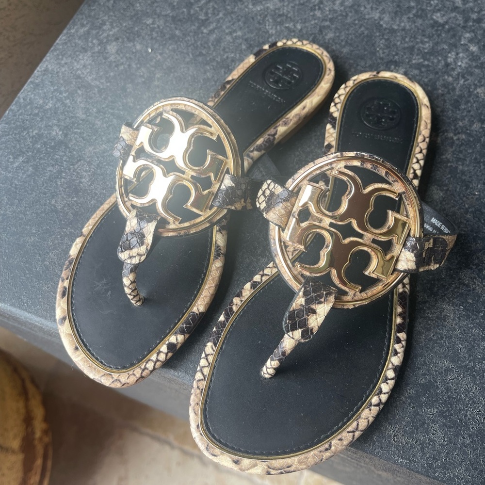 Tory Burch Snake Metallic Miller Sandals